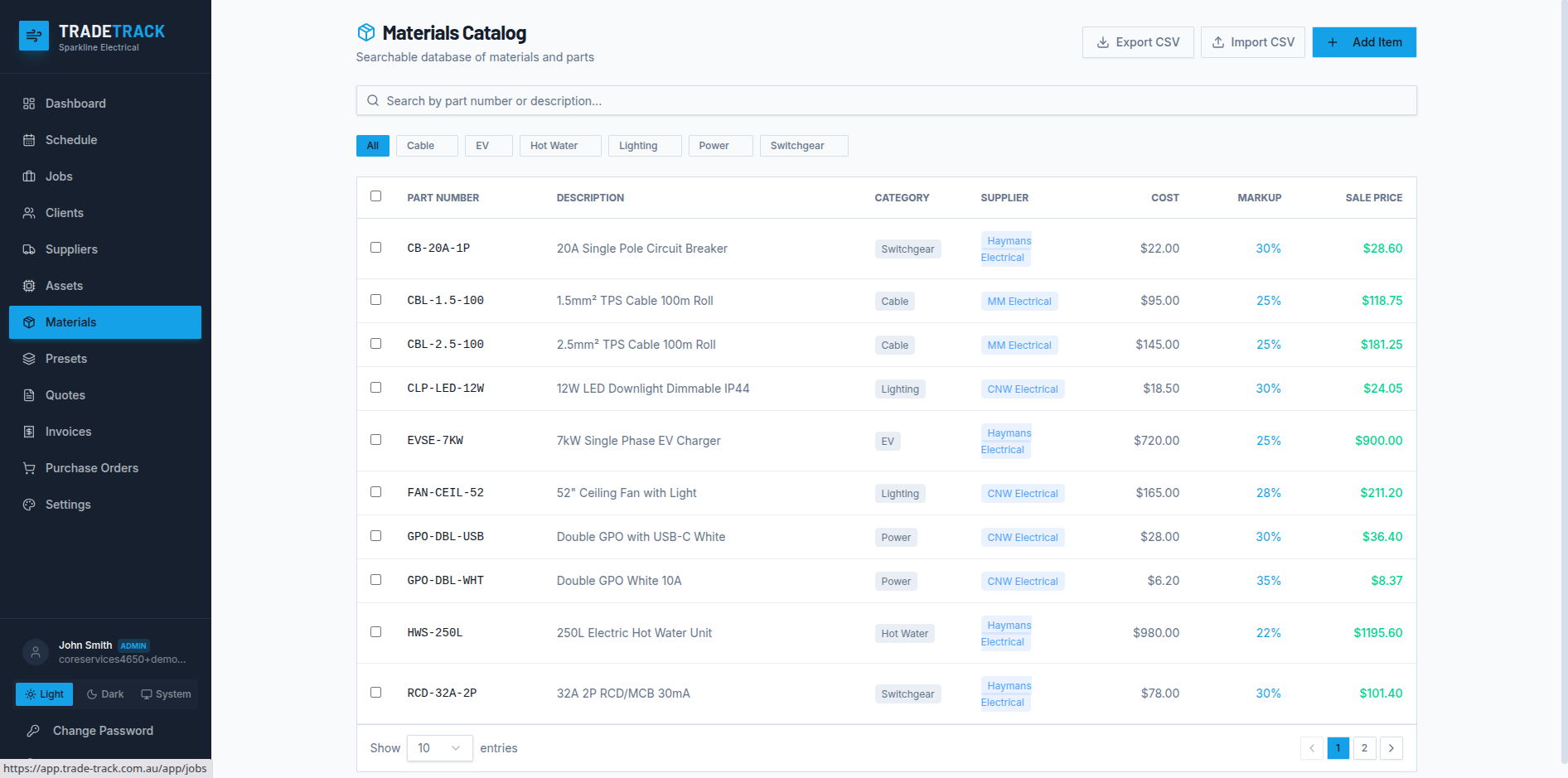 Materials catalogue